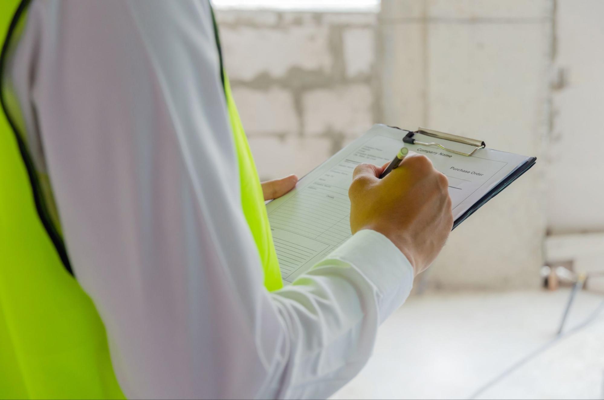 Person with safety vest and clipboard