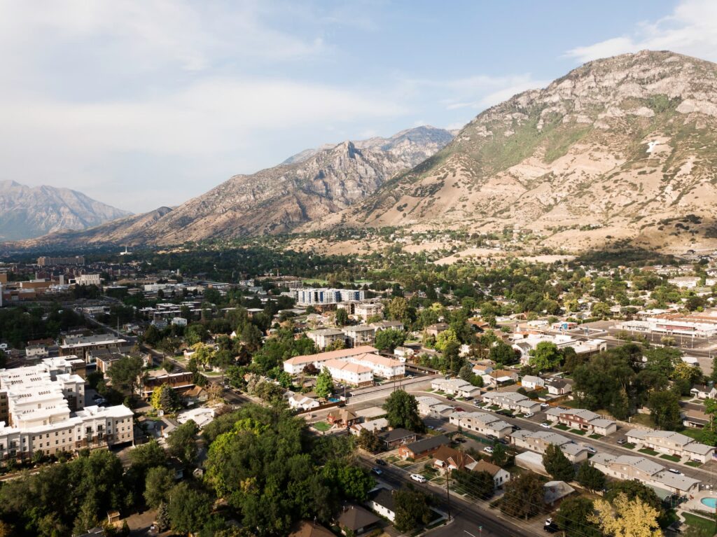 Aerial view of Provo City, Utah stock photo
